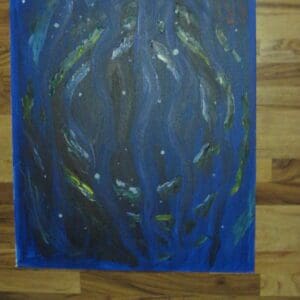 A painting of fish swimming in the water.