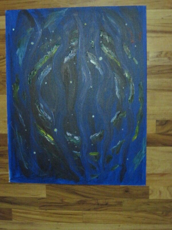 A painting of fish swimming in the water.